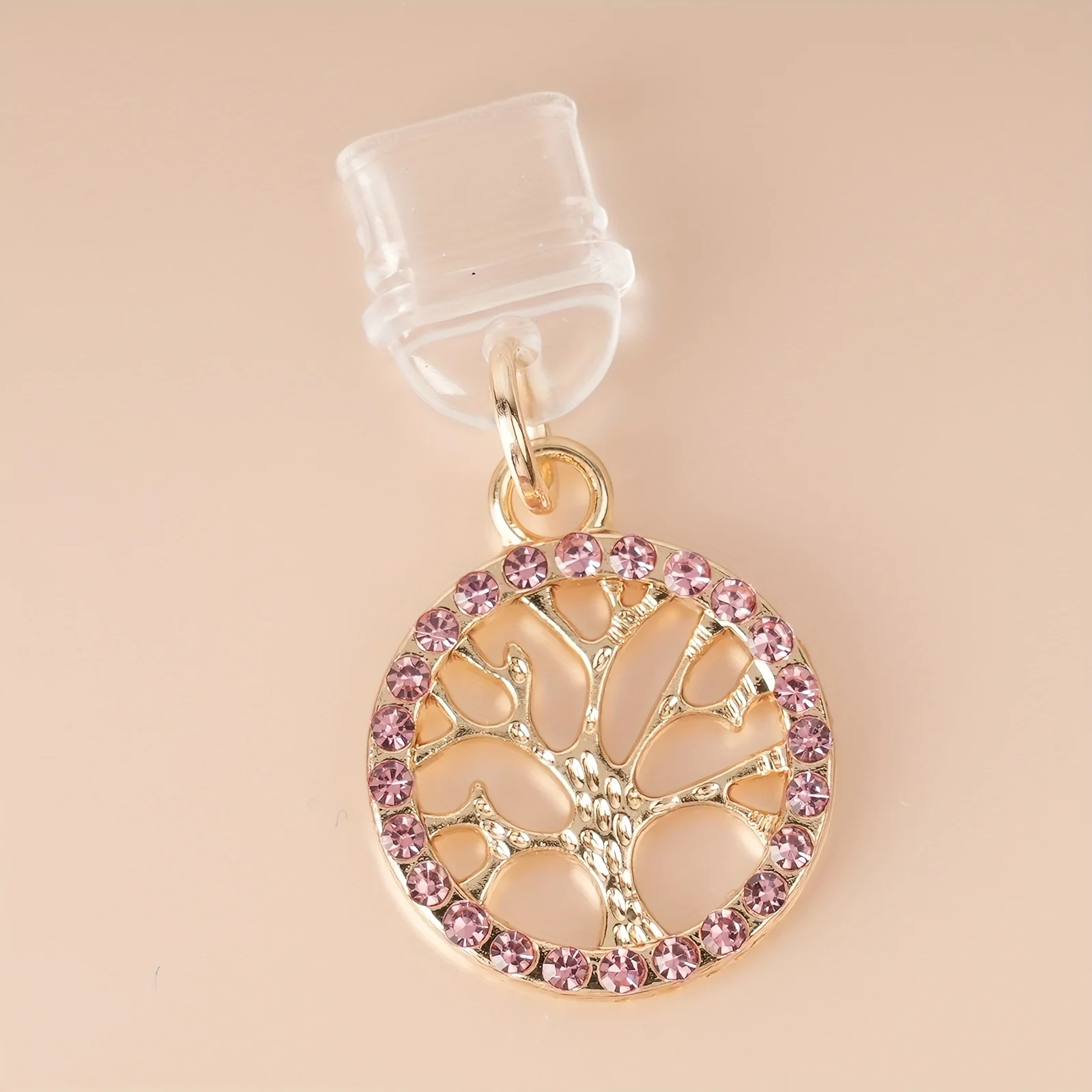 1 ud. Colgante de aleación con diamantes de imitación Árbol de la Vida, simple y elegante, protector antipolvo para teléfono, para iPhone/Tipo-C, joyería para teléfono
