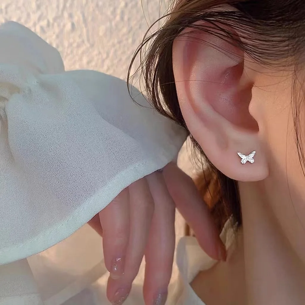DIY accessories Personalized sweet micro-inlaid zircon earrings, small fresh butterfly stud earrings for women, simple and small