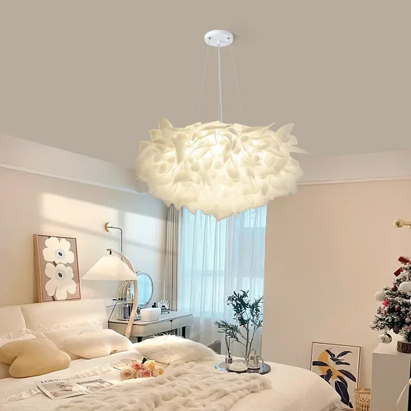 Romantic White Flower LED Ceiling Light Bedroom Restaurant Bookstore Living Room Lamp Remote Control Dimming Home Decor Hanglamp