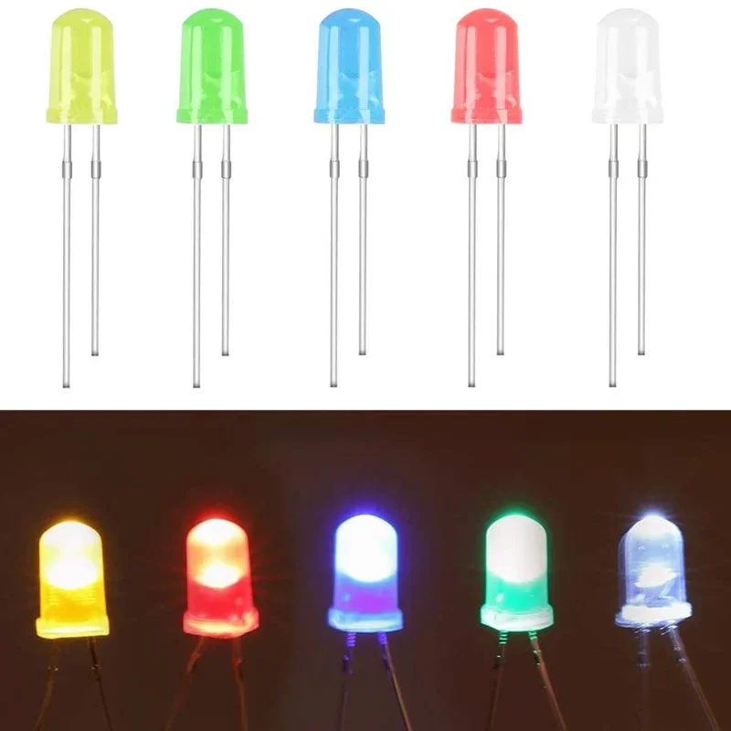 50PCS/LOT 5mm Transparent Round 5mm Super Bright Water Clear Green Red White Yellow Blue Light LED Bulbs Emitting Diode