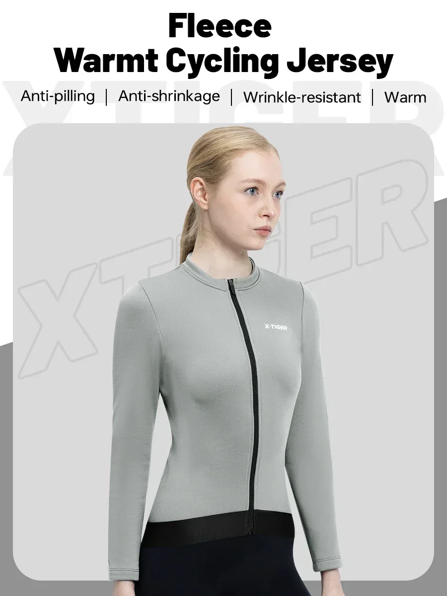 X-TIGER Damen Winter-Fleece-Radtrikot, langärmelig, winddicht, warm, Rennradjacke mit 3 Taschen, Fahrradbekleidung, Oberteile – Detail 2