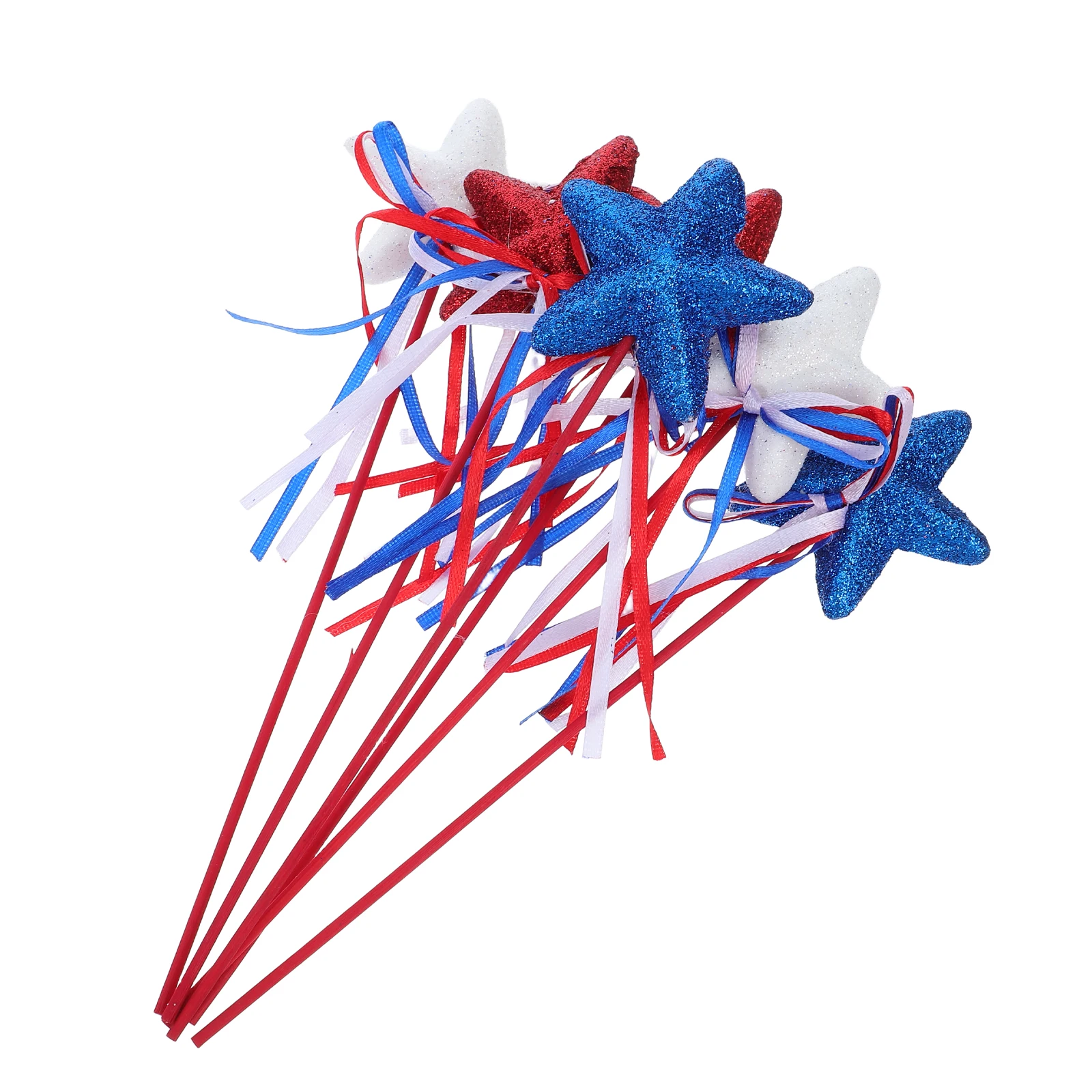 

6pcs Star Staff Ribbon Sticks Patriotic Red White Blue Decor Independence Day Party Supplies Photo Booth Props