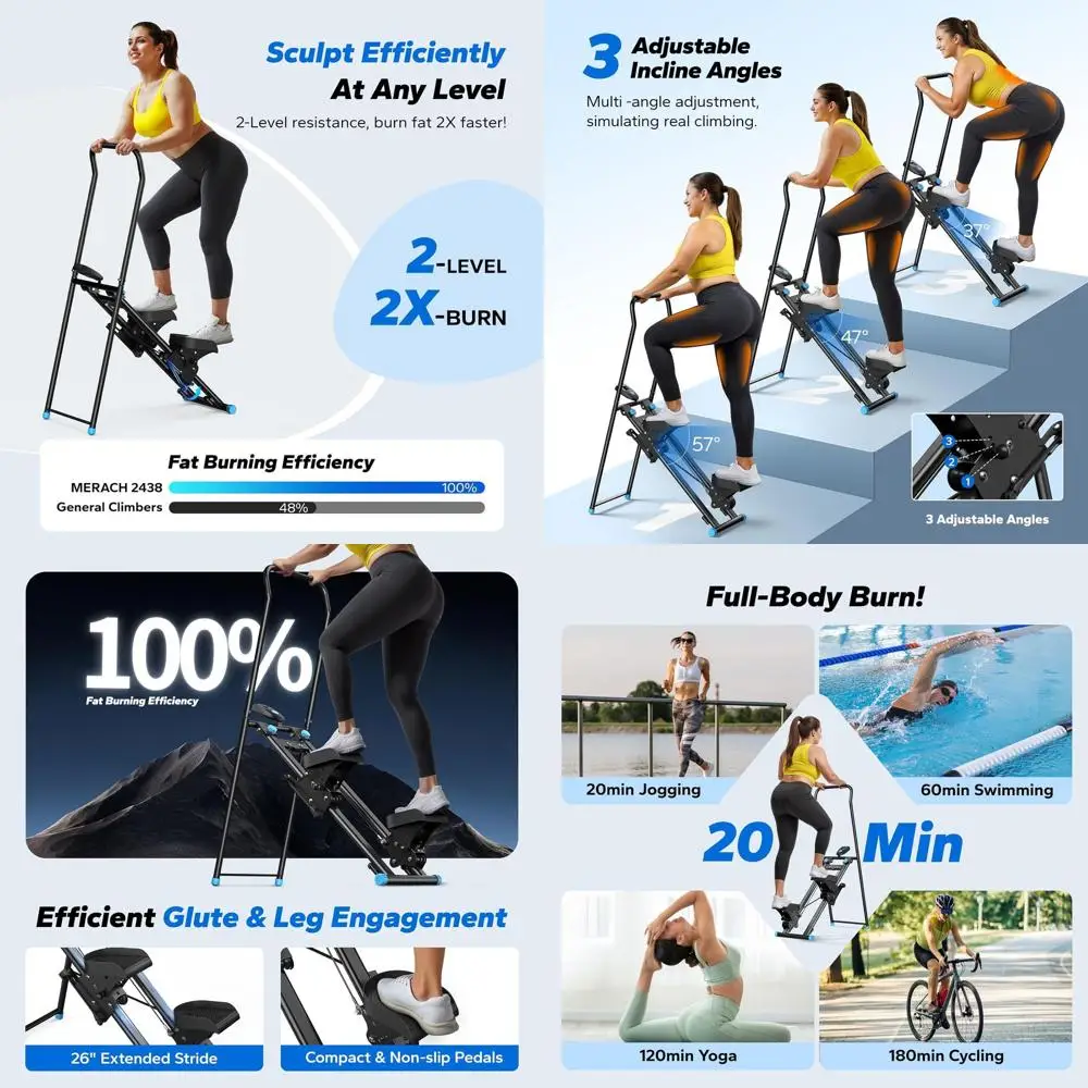 

Compact Full-Body Exercise Machine with Extended Step Range and Adjustable Features
