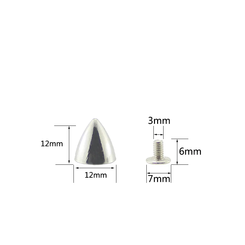 20sets/pack 12x12mm Silver Cone Studs and Spikes for Clothes Screwback DIY Craft Cool Punk Garment Rivets for Leather /Bag/Shoes