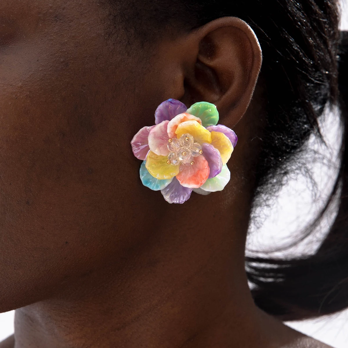 Tocona Korea Colorful Transparent Flower Stud Earrings for Women New Cute Sweet Acrylic Big Floral Earring Trendy Jewelry image 3
