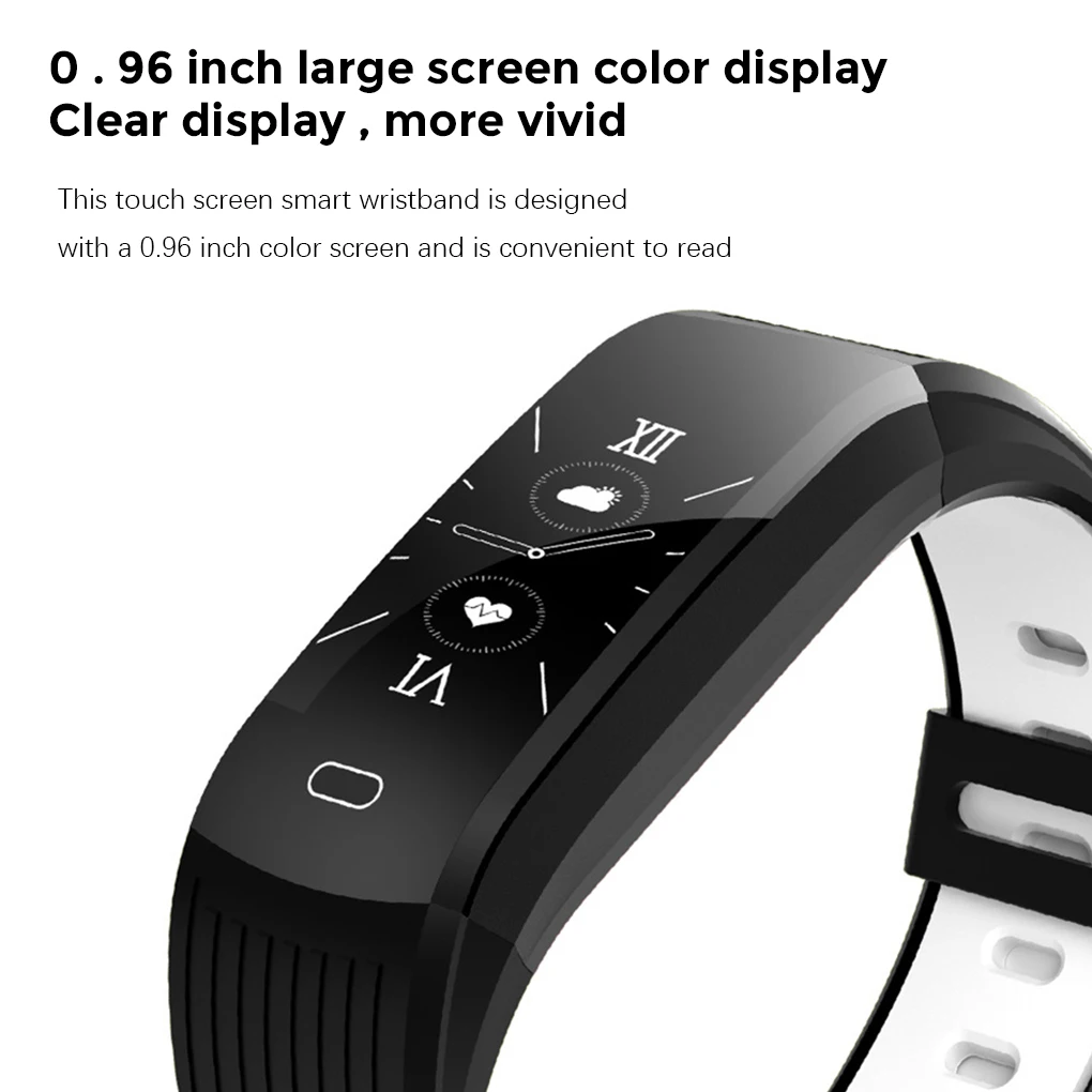 Smart Wristband Heartrate Blood Pressure Bracelet 0 96 Inch Touch Screen Fitness Wristband  Black  White