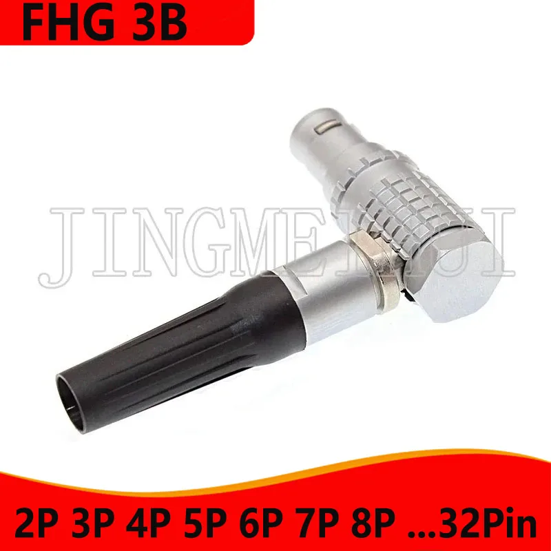 FHG 3B 2 3 4 5 6 7 8 9 10Pin Metal Circular Push-pull Self-locking Connector Elbow 90° And Key G Male Plug For Industrial Camera