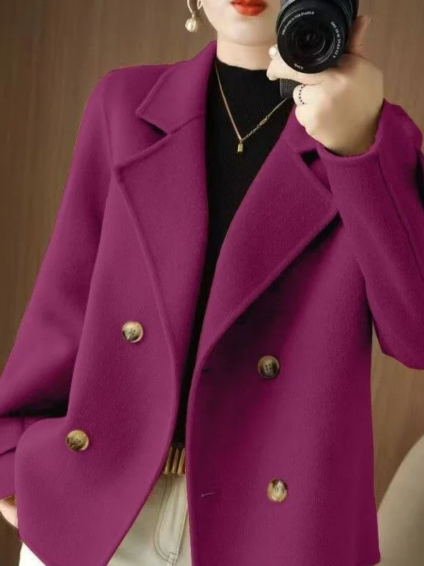 

Ladies Thickened Winter Coat Korean Style Casual Woolen Jacket Large Size Single Breasted Long Sleeve High Waist Coat