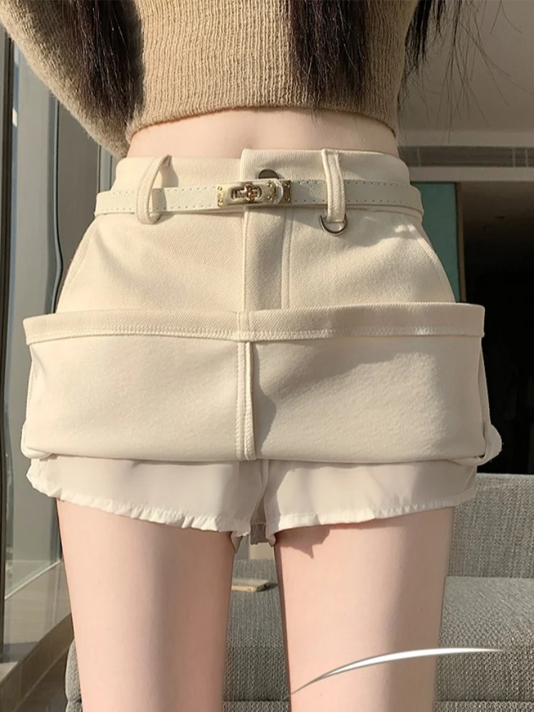Khaki A-Line Woolen  Skirt Women's Autumn Winter Slim Fit High Waist Pencil Skirt Pair with Boots Commute Style