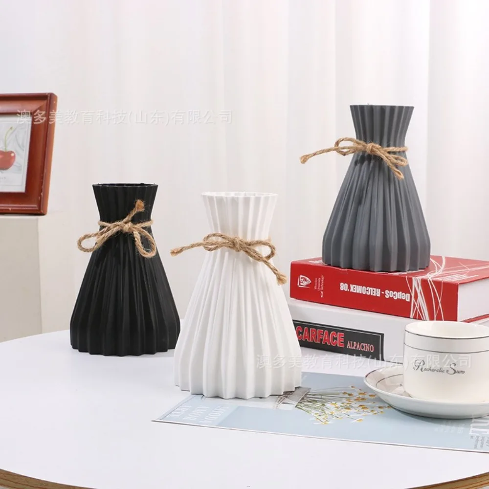 New Anti-Ceramic With Rattan Ceramic Flower Pot Imitation Ceramic Simplicity Flower Vase Plastic Flower Vase