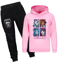 Monster High Clothes Kids Cartoon Clothing Set Baby Girls Casual Hoodies Pants 2pcs Suits Children Sportsuits Teen Boys Outfits