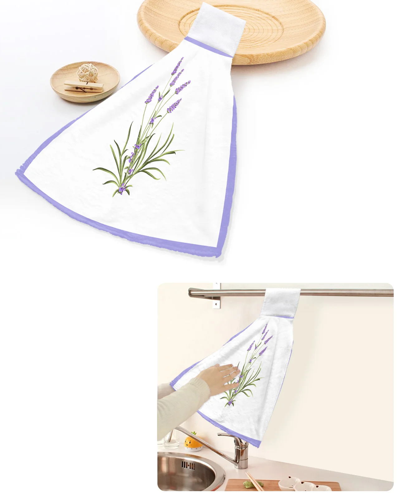 Toalhas de cozinha Quick Dry Microfiber, Toalha de mão absorvente macia, Lavanda flor roxa, Toalha de mão romance