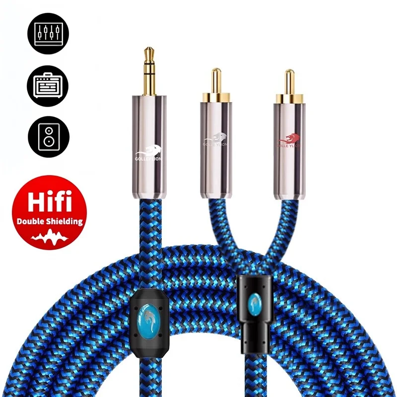 3.5 مللي متر إلى 2 RCA ذكر مرحبا فاي كابل الصوت لأجهزة الكمبيوتر المحمول الهاتف HDTV المتكلم مكبر للصوت الصوت المنزلي Y الفاصل محمية الحبال