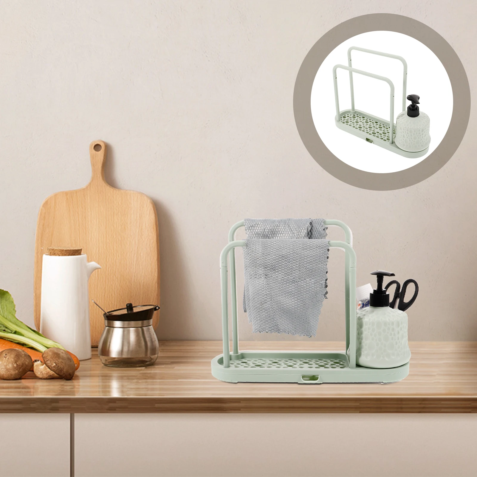 

3215 White Kitchen Drainage Rack Multifunctional Rag Holder Sink Organizer Sponge Shelf Dishcloth Storage Organizer