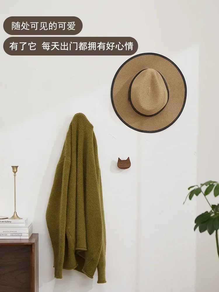 North American black walnut clothes hook wall punch-free solid wood hook cute animal shape porch coat hook