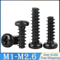 500/ 200/ 100pcs  M1 M1.2 M1.4 M1.5 M1.6 M1.7 M2 M2.3 M2.6 PB Pan Head Black Electronic Micro Screws Phillips Self-tapping Screw