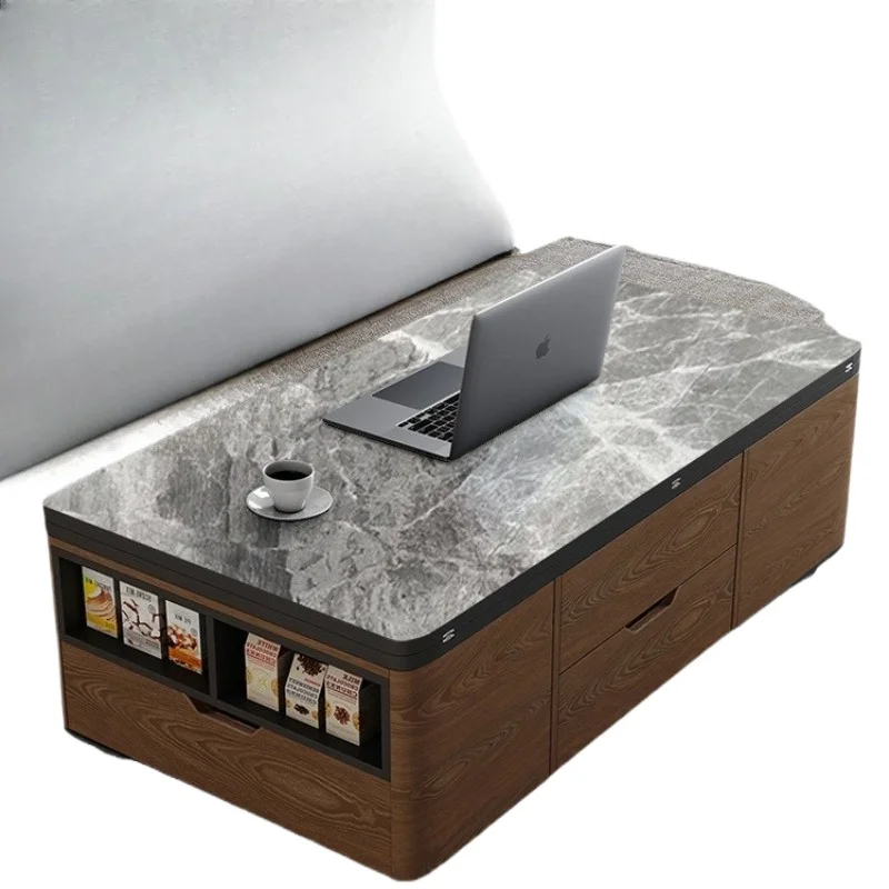 

Rock slab lift coffee table dining table integrated dual-purpose, living room modern small apartment movable
