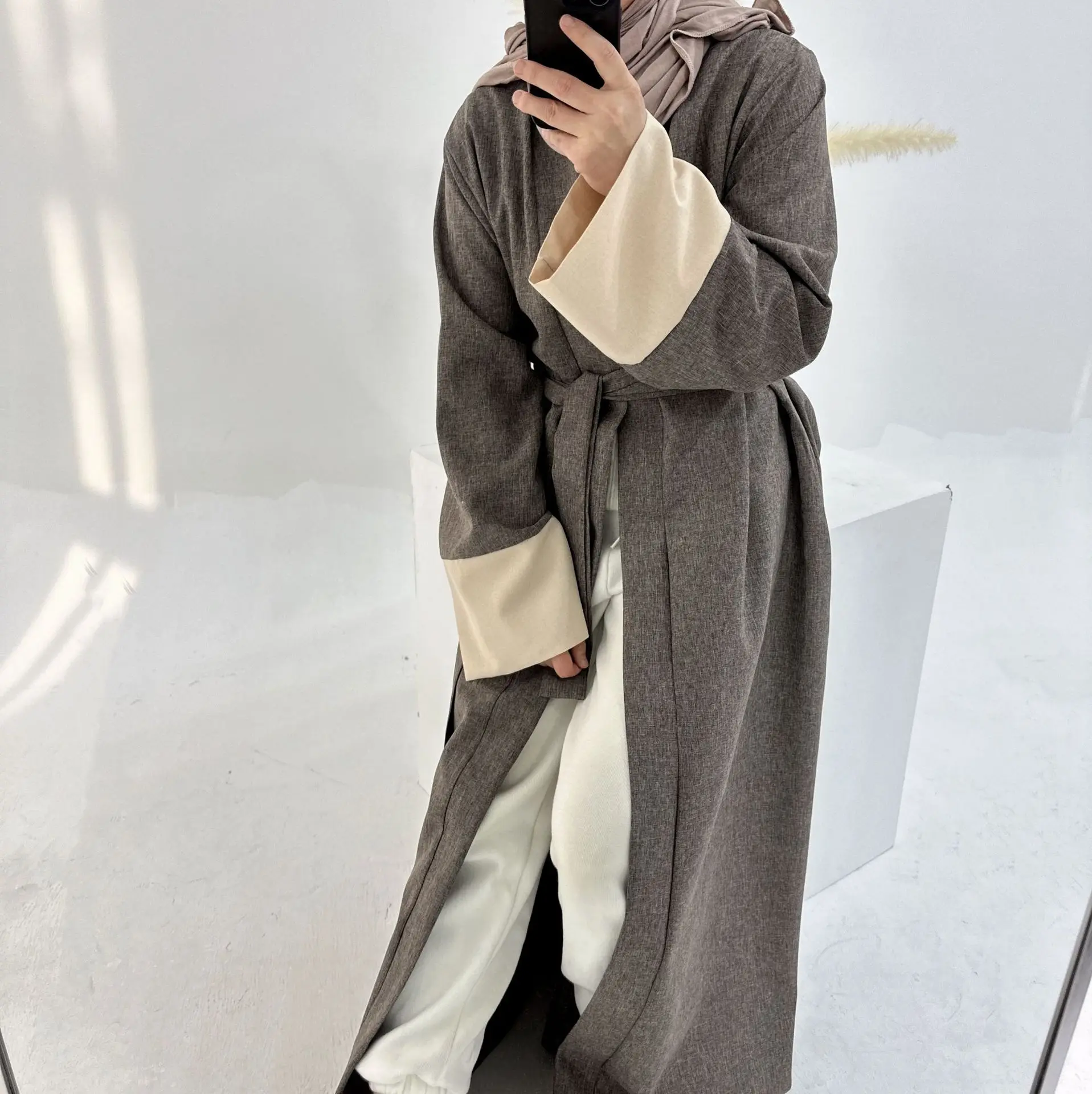 Cotton Linen Open Abaya Dubai 2024 Turkish Abayas for Women Casual Kimono Muslim Ramadan Eid Islamic Modest Clothing Kaftan Robe