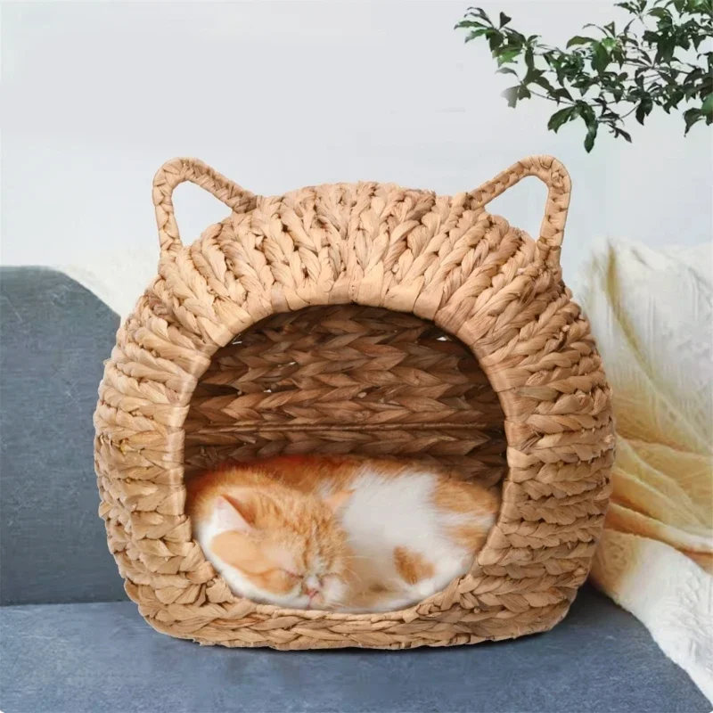 

Hammock for Summer Handwoven Straw House Kitten Hanging Bed Pet Rest House Swing Bed Pet Cats Sleeping Cave House