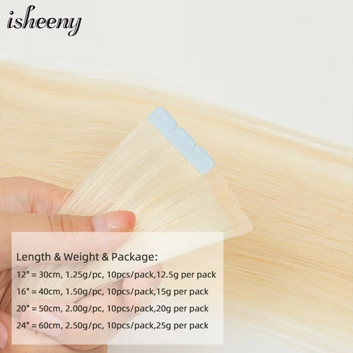 Imagen 2 del producto Mini cinta rubia en extensiones de cabello humano, cinta adhesiva sin costuras de 12-24 pulgadas, pegamento para cabello, 10 unidades por paquete, cabello liso Natural