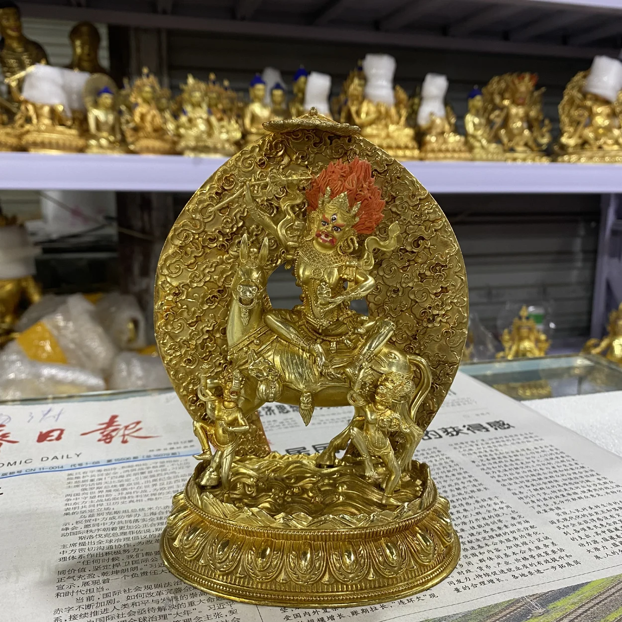 TOP handmde golden Buddha statue JI XIANG TIANMU  Tibet copper carving Goddess Glorious Lhamo Buddhist lama monk worship altar