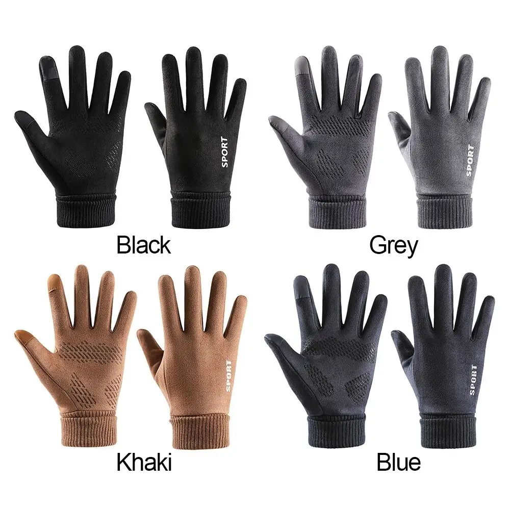 Men Winter Waterproof Cycling Gloves Outdoor Sports Running Motorcycle Ski Touch Screen Fleece Gloves Non-slip Warm Full Fingers