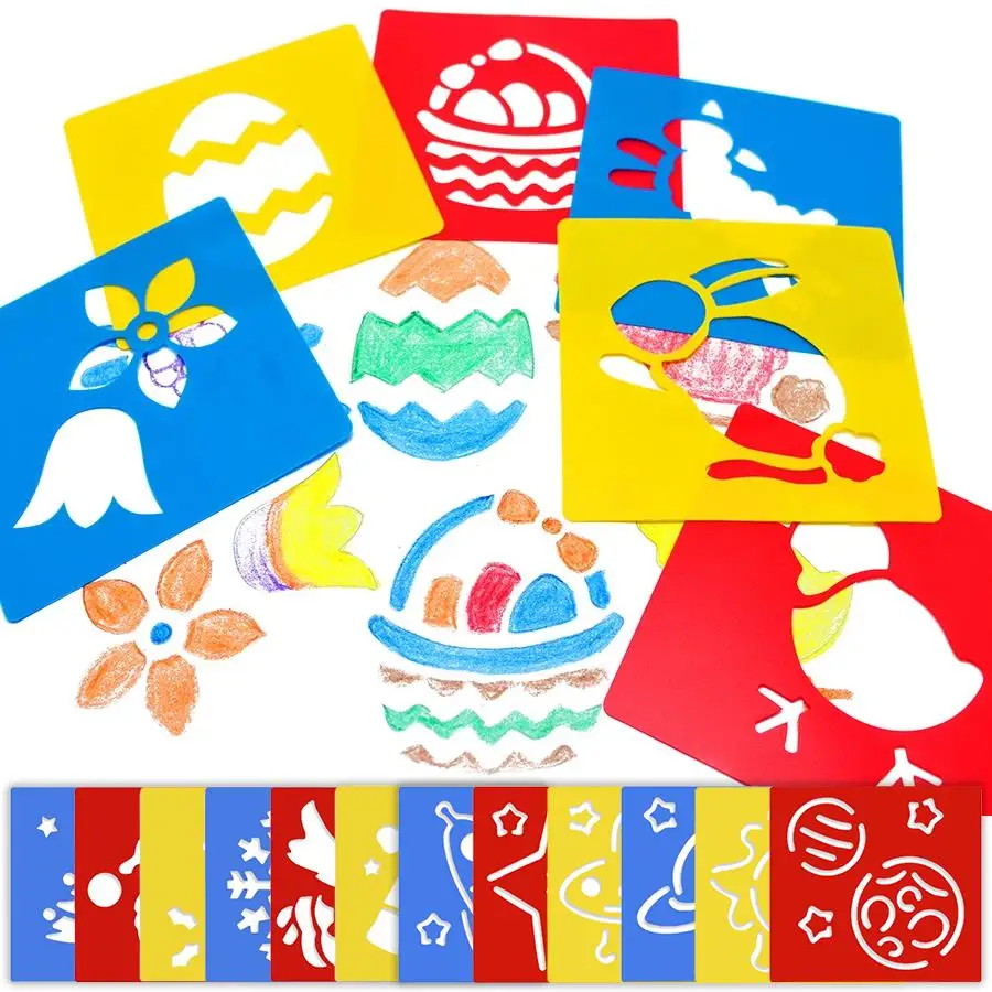12/24/48pcs Random Pattern Painting Stencil Kit, Hollow Plastic Drawing Templates, Outline Stencils for Graffiti Creation, XJM