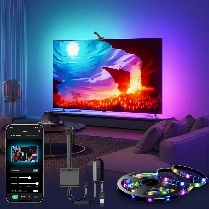 Светодиодная лента для подсветки телевизора RGBIC с датчиком цвета AR