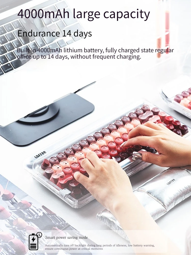 Lofree أحمر الشفاه أنبوب فضي لوحة المفاتيح الميكانيكية سماعة لاسلكية تعمل بالبلوتوث وضع ثلاثي التوصيل الساخن باد مكتب 84 مفاتيح لوحة المفاتيح