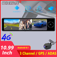 11 Inch 4G Rearview Mirror 3 Channel Camera 2G+32GB Car DVR Android 8.1 Dash Cam HD 1080P Auto GPS Navigator WIFI ADAS Registrar