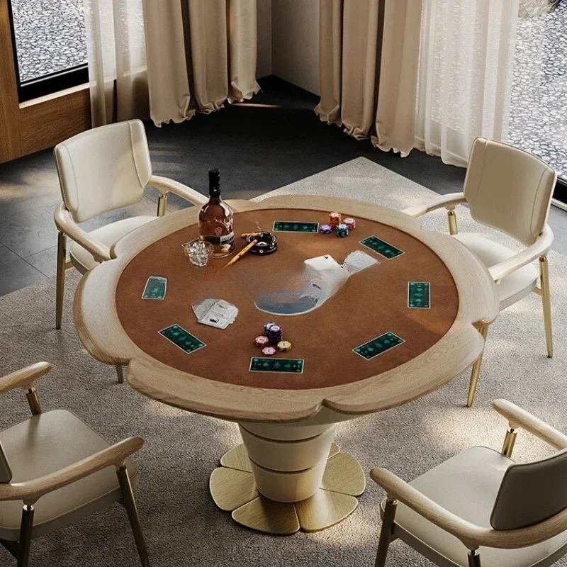 HHLXY Light Luxury Luxury Villa Clubhouse Modern Ash Wood Chess And Card Room Round Table Chair