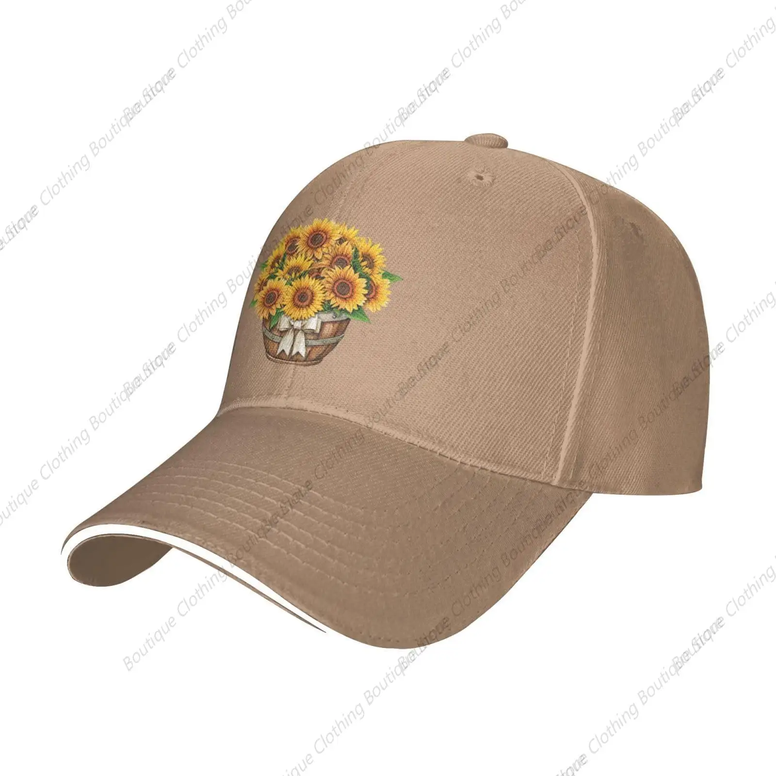 

Watercolor Sunflower Trucker Baseball Cap for Men Women Hat Sandwich Brim Dad Hats Natural