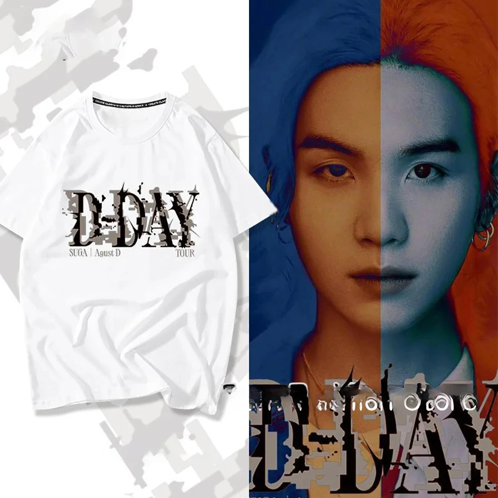 100% Cotton T Shirt Kpop Suga Agust D D-DAY Printed Men's Women's Clothing Korean Graphic T-Shirt Top Summer Oversized Clothes