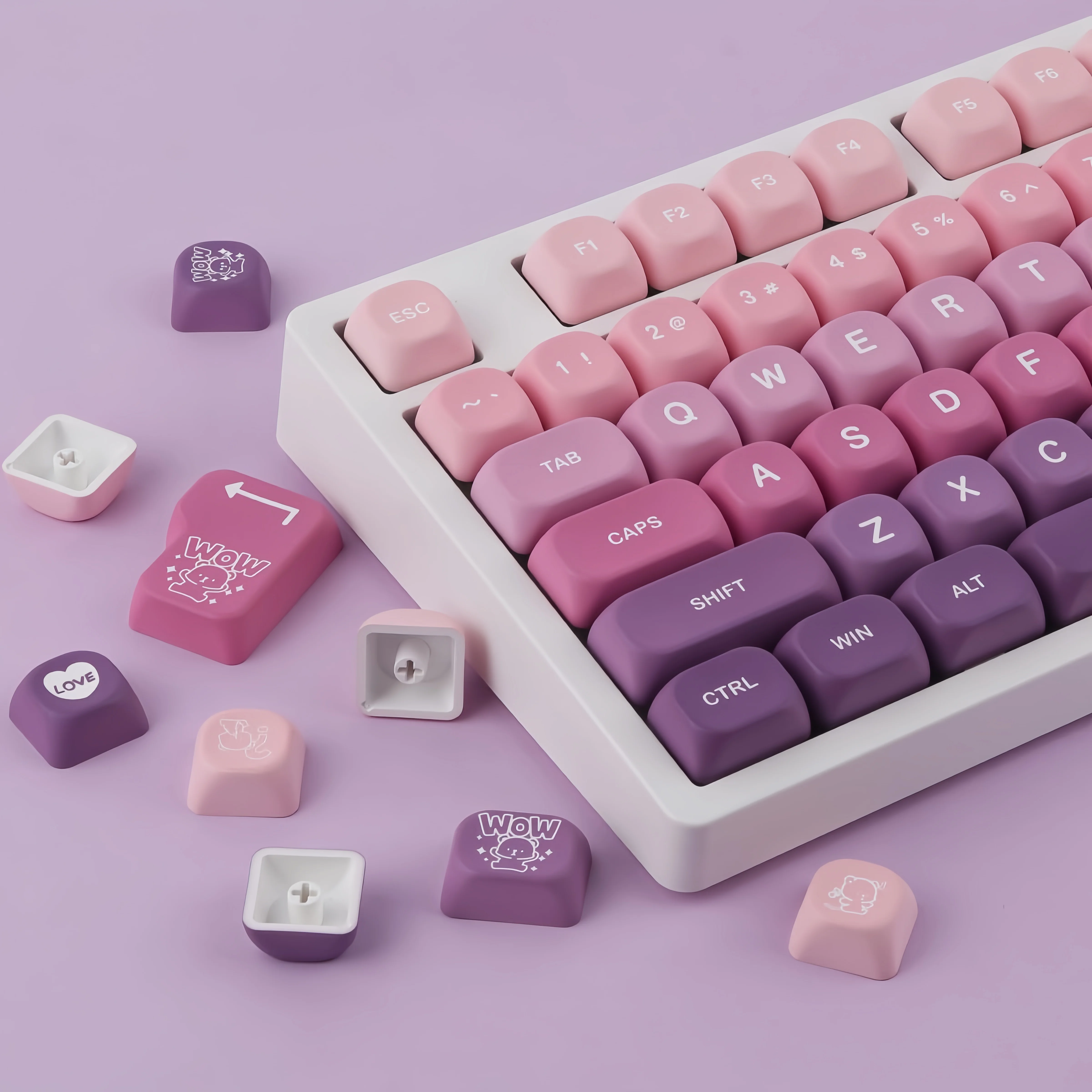 

130-клавишный градиентный фиолетовый медведь MOA Profile, набор индивидуальных колпачков для клавиш с пятью сторонами, сублимационные колпачки из ПБТ для клавиатуры MX Switch