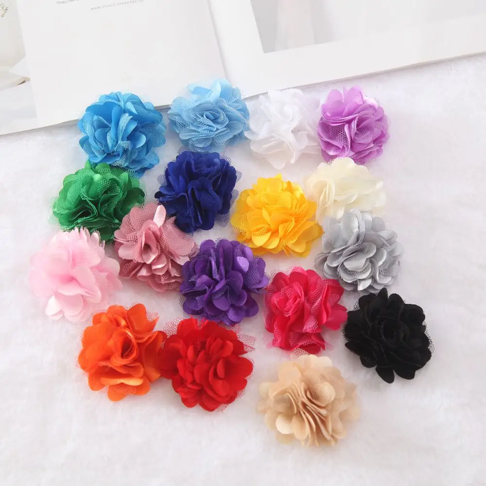 5cm Mesh Flowers baby DIY Hair Accessory Wedding Decoration  Hair Flower No hair clips Photography Prop Accessories 15pcs/lot