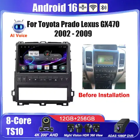Android 16 para Toyota Prado e Lexus GX470 2002 - 2009 Multimídia Navegação GPS Autoradio Car Video TV Stereo Rádio Tela