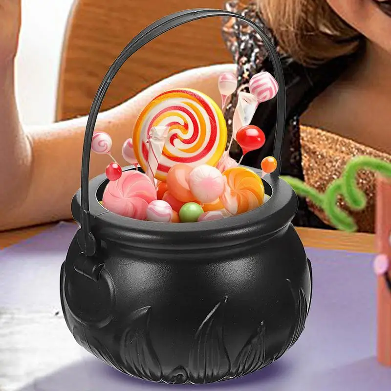 Witch Themed Halloween Bucket Black Cookie Jar Container High Capacity Trick Or Treat Snacks Jar For Gold Chocolate Candy