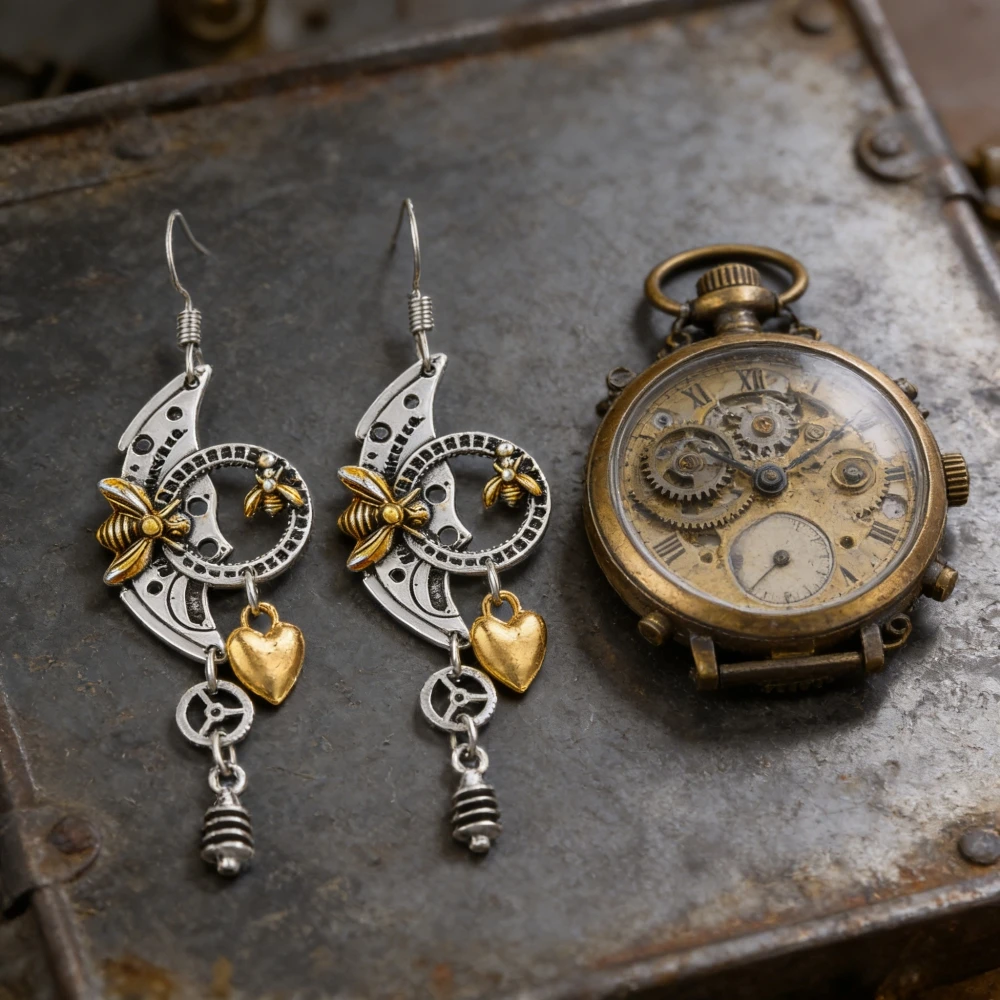 Mechanical gear pendant earrings bee roulette pointer vintage creative hot sale earring jewelry wholesale