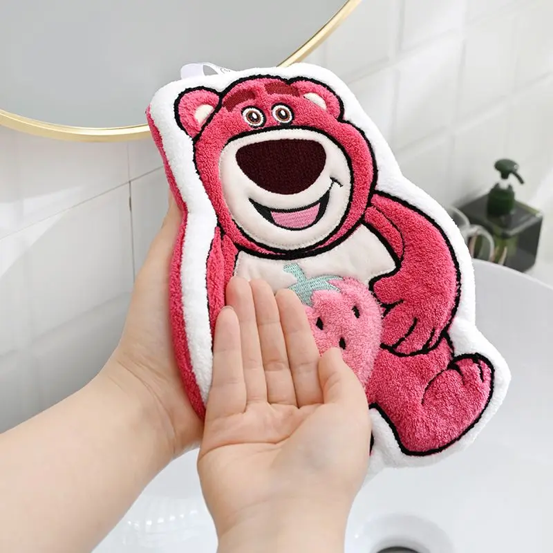 Disney Cartoon Lotso Cute Children's Quick-drying Portable Hanging Bathroom Thickened Coral Velvet Water-Absorbent Hand Towel