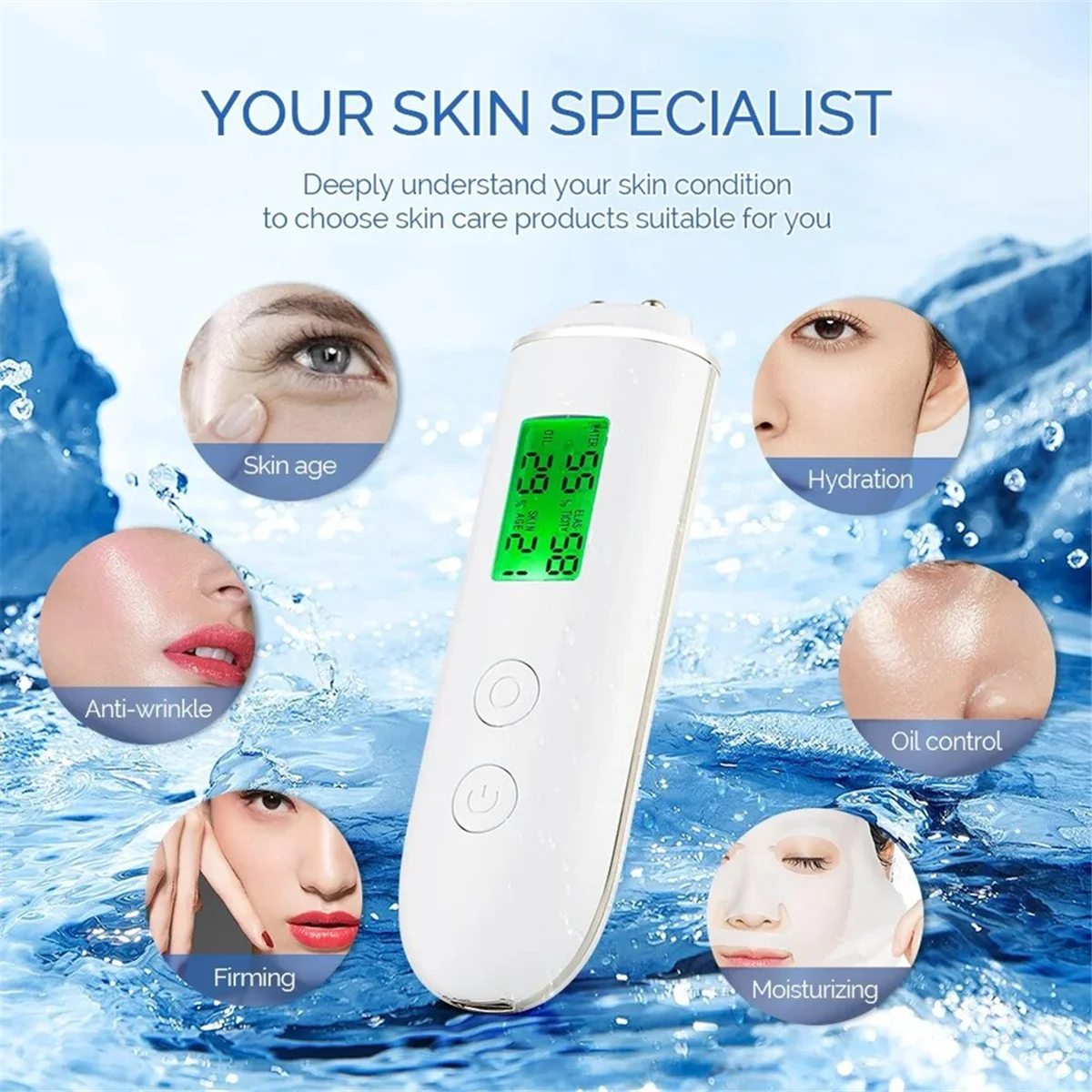 Skin Tester Face Skin Moistureand Oil Content Skin Analyzer Skin Water Cheek Elastic Skin Age Test Meter agente Detector