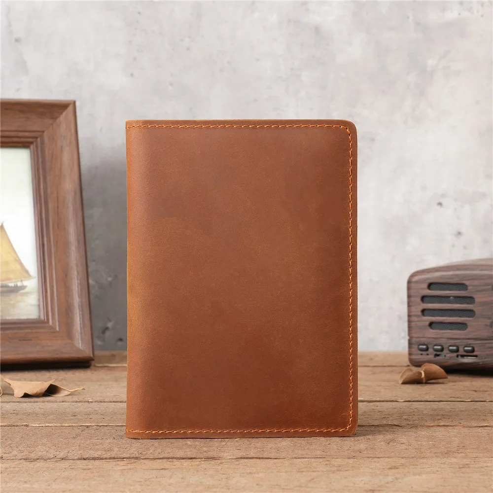 1124 Unisex Genuine Leather Crazy Horse Leather Passport Pass Bag with Multiple Card Slots for Travel and Business Trips