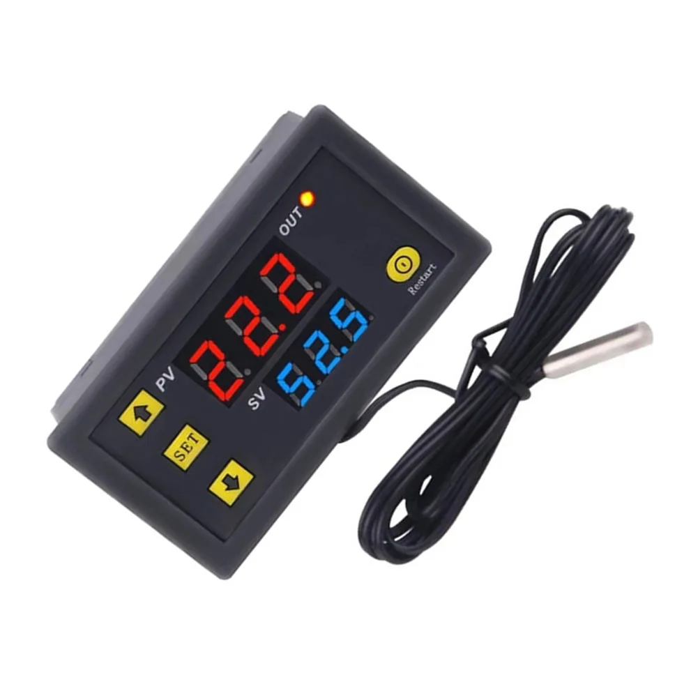 DC 12V/24V AC110-220V Probe Line Digital Temperature Control LED Display Thermostat With Heat Cooling Control Instrument