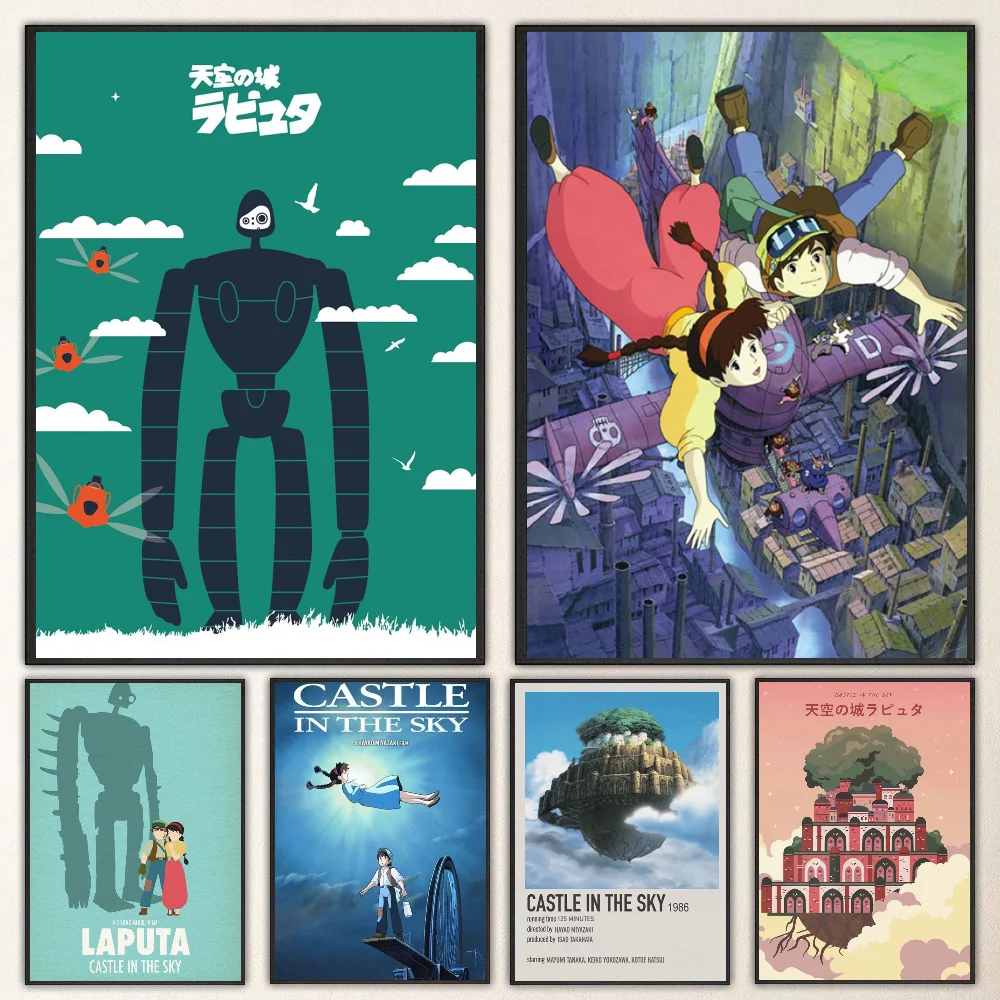 Póster de dibujos animados de Laputa Manga Castles Sky, arte autoadhesivo, pegatina de papel impermeable, decoración de pared de habitación, cafetería, Bar, 1 ud.