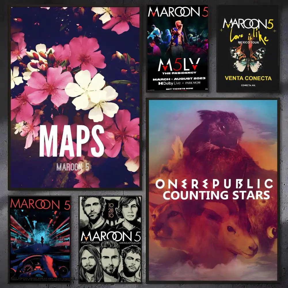 Band Maroon 5 Poster Self-adhesive Waterproof Paper Sticker Coffee House Bar Room Wall Decor