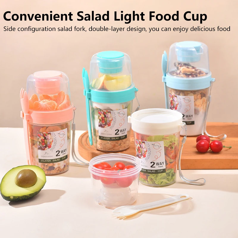 Breakfast Fruit Oat Yogurt Salad Cup With Lid Spoon Two Layer Food Storage Portable Fitness Weight Reducing Food Storage Cup