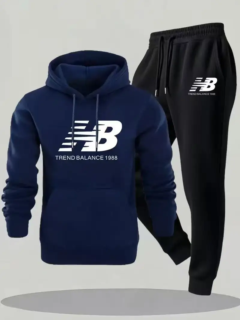 

Men Fashion Print Tracksuit Hooded Sweatshirt+Sweatpants Set Autumn winter Casual Fitness Jogging Sports Two-Piece Unisex Outfit
