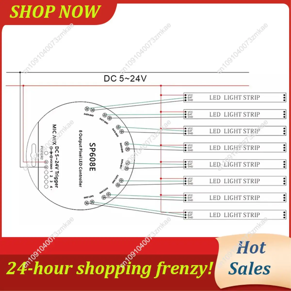 Täglicher Verkauf 6X SP608E WS2812B Musik-Controller 8-Kanal-Signalausgang WS2811 WS2815 LED-Lichtleiste mit integriertem Mikrofon IOS Android Bluetooth