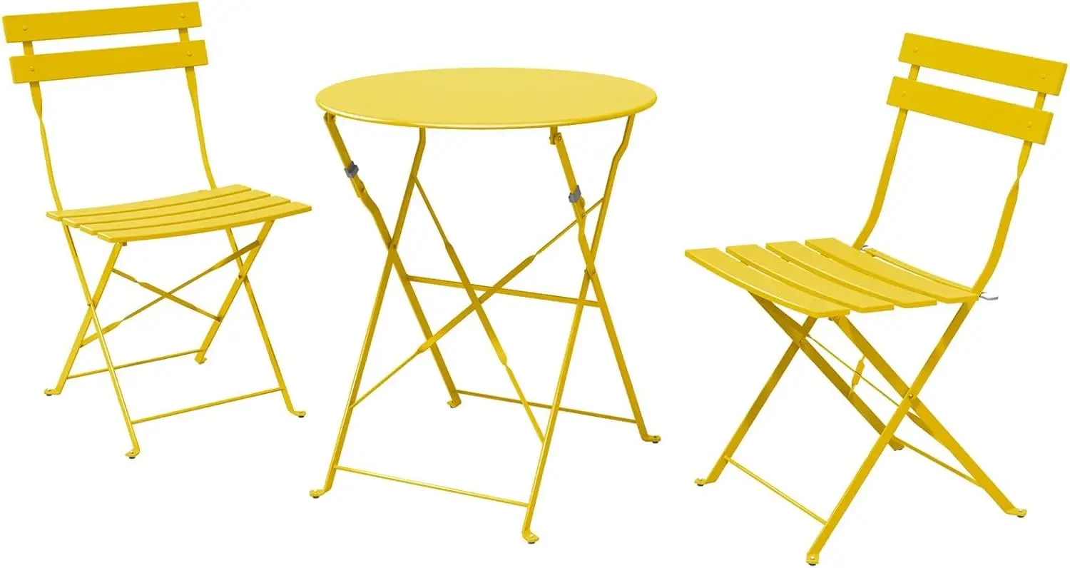 Premium Frame Patio Bistro Set, conjuntos de móveis dobráveis ao ar livre, conjunto de 3 peças de mesa dobrável e cadeiras