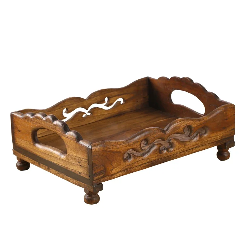 

Hand-carved Solid Wood Fruit Plate Home Decoration Decoration Living Room Coffee Table Decoration Wooden Retro Fruit Plate