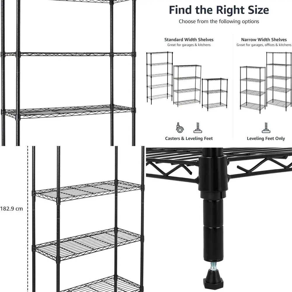

Adjustable 5-Shelf Heavy Duty Steel Wire Rack Organizer, 36L x 14W x 72H, Black for Kitchen & Garage